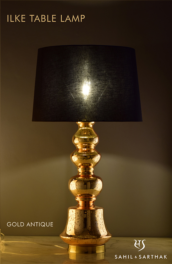 Gold Antique color Ilke Table Lamp Black by Sahil & Sarthak